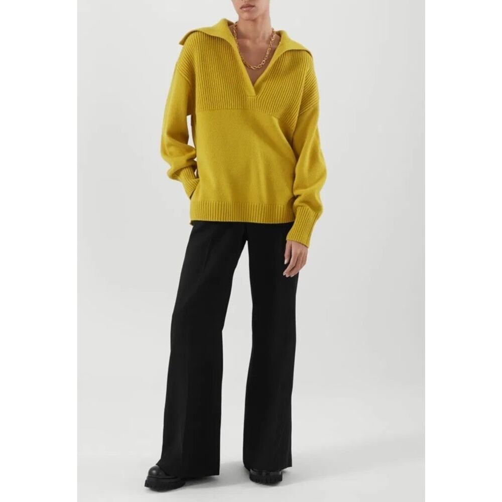 COS Mustard Yellow Wool Sweater Small Oversized Spread Collar Knit